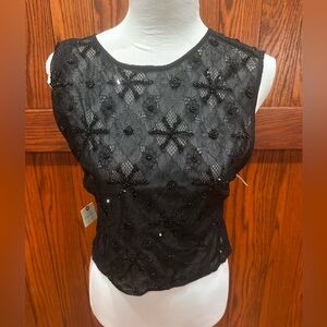 Anthropologie LyreBird High Neck Sequin Sheer Tie Back Top